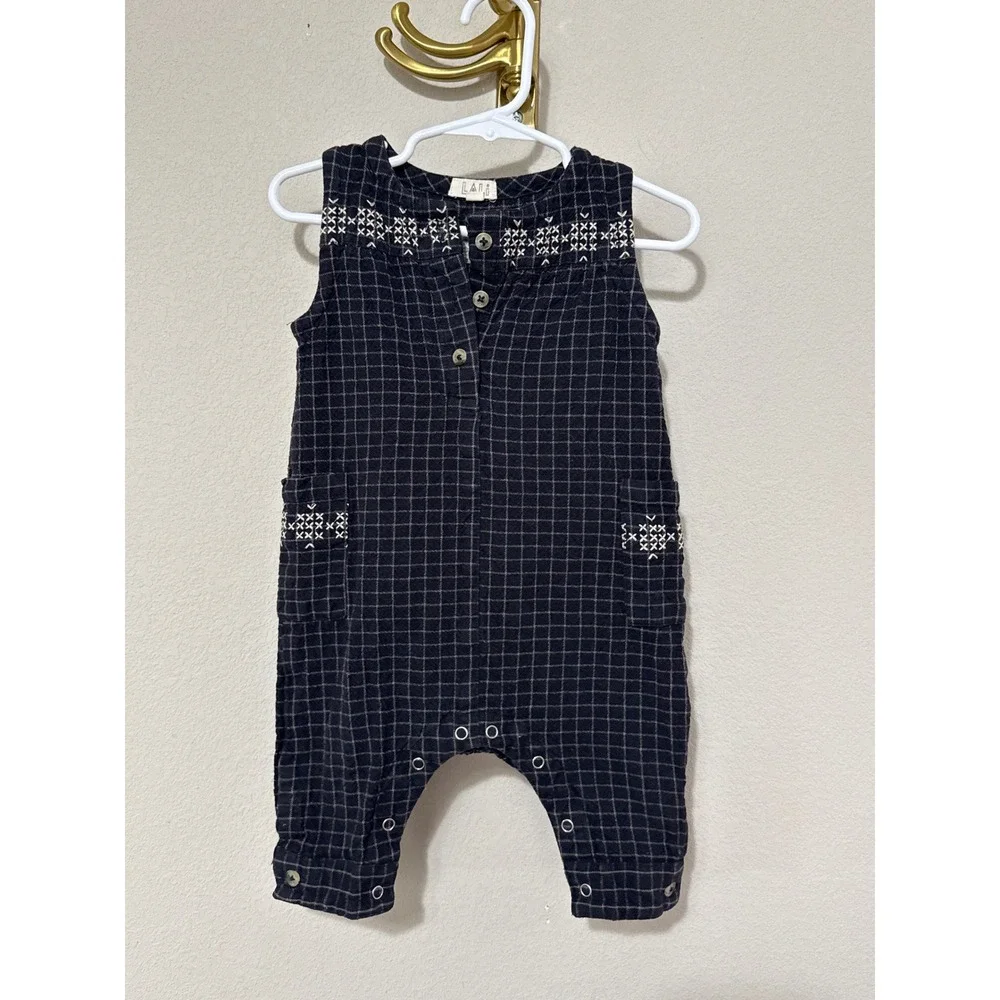 Lali Romper Kids Baby 18M Grid Plaid Cross Stitch Embroidered Cotton Jumpsuit